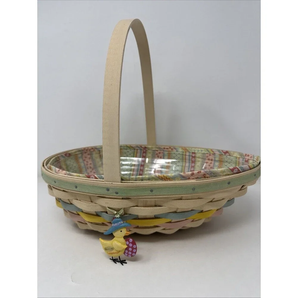Longaberger 2009 Large Easter Egg Shape Whitewash Basket Liner & Protector Tie